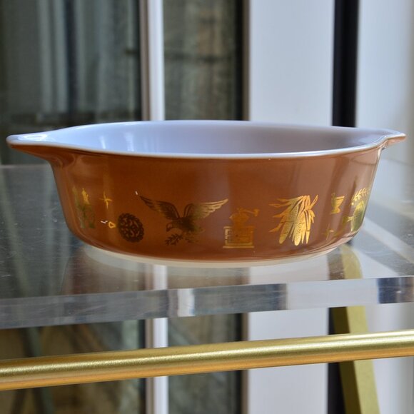 Vintage Pyrex Brown & Gold Early American Bowl #471 - 1 PT - Picture 1 of 10